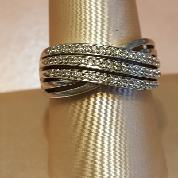 925 SS Real Diamond Infinity Crossover Ring Sz 7